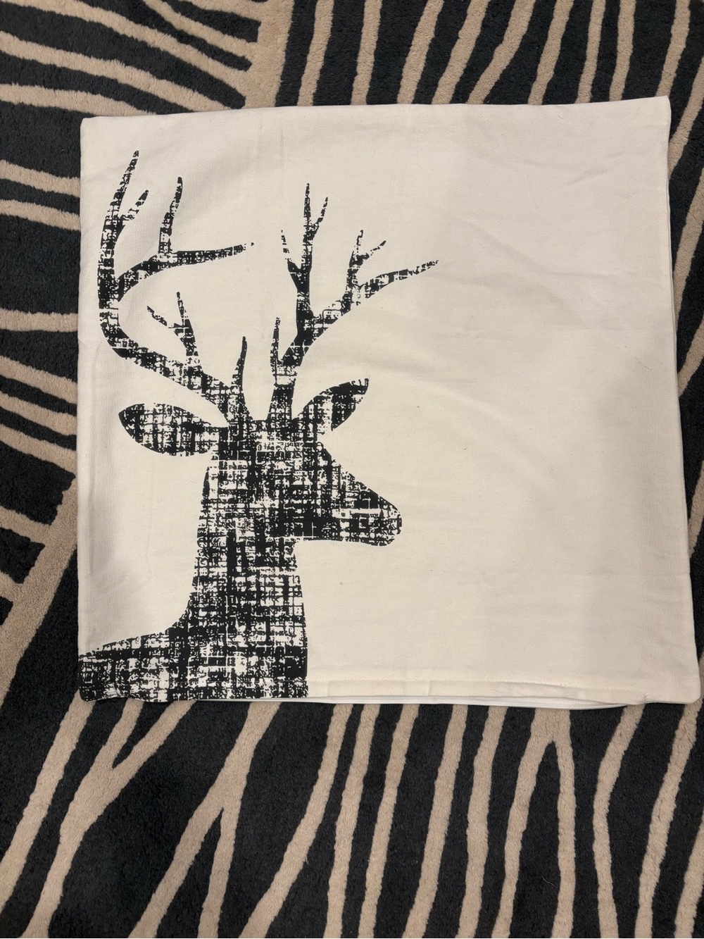 Black & White Deer Print Throw Pillow Cover